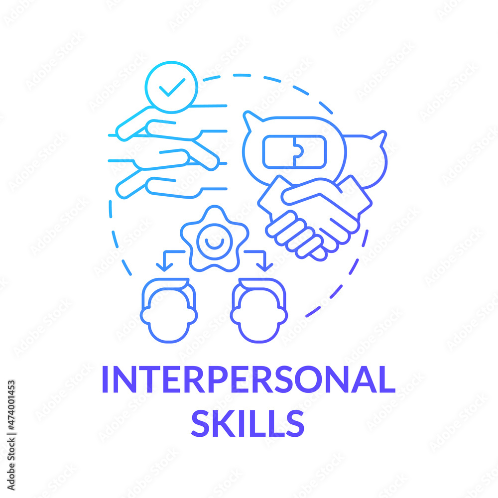 Poster interpersonal skills blue gradient concept icon. create trustful business partnerships. successful b
