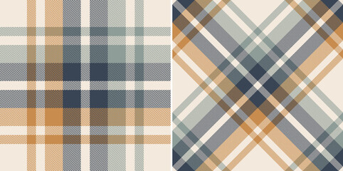 Plaid pattern set in blue, brown orange, grey, beige for spring autumn winter. Seamless tartan check plaid texture vector for blanket, duvet cover, scarf, other modern fashion fabric design.