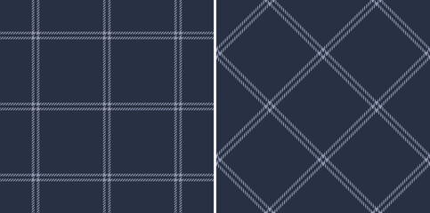 Plaid pattern set in blue with double lines. Simple thin dark tartan vector illustration for flannel shirt, skirt, jacket, coat, dress, trousers, scarf, skirt, other modern fashion fabric print.