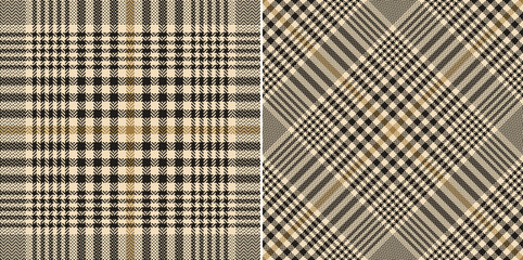 Glen check plaid pattern set for autumn winter. Seamless tweed tartan plaid large neutral vector in gold brown, beige, black for dress, jacket, trousers, blanket, other modern fashion textile print. - obrazy, fototapety, plakaty