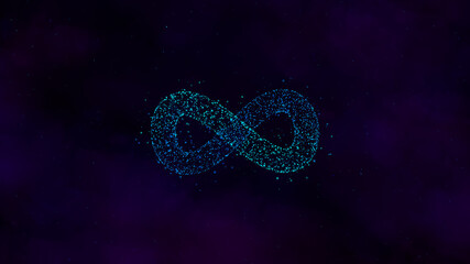 futuristic infinity sign,space stars and clouds,modern blue background animation,shinning and glowing stars