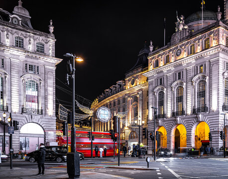 A night view of Picadilly circus at Christmas time, London