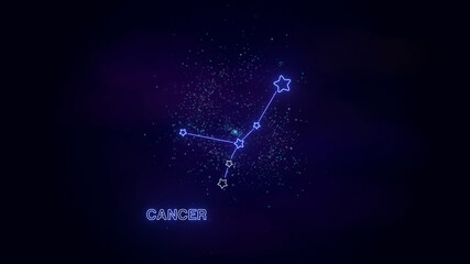 cancer zodiac stars map sign, neon lights,shiny and glowig stars on cosmic sky,astrology and horoscope concept background wallpaper