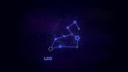  leo zodiac stars map sign, neon lights,shiny and glowig stars on cosmic sky,astrology and horoscope concept background wallpaper