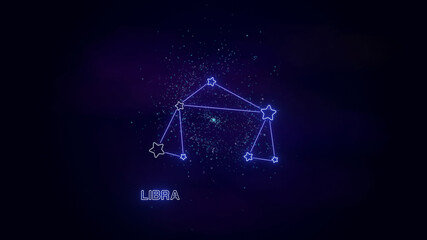 libra zodiac stars map sign, neon lights,shiny and glowig stars on cosmic sky,astrology and horoscope concept background wallpaper