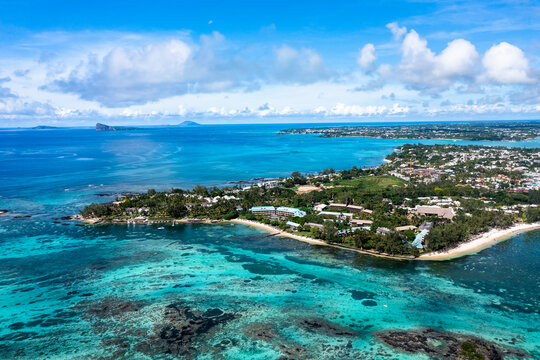 Townscape by ocean at Trou Aux Biches, Mauritius, Africa