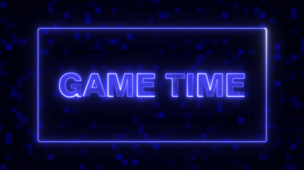 Fototapeta premium blue neon game time button, gaming concept ,fire burning text on a dark