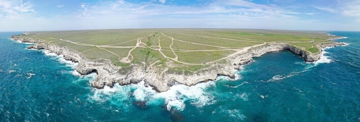 Aerial view of Cape Tarkhankut, Black sea, Crimea, Russia.