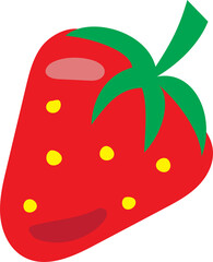 Berry strawberry red with yellow seed and green leaf flat