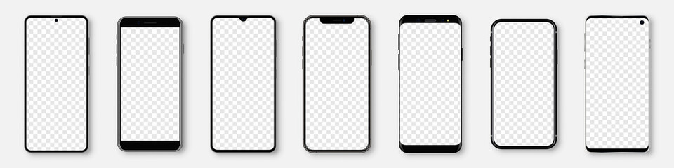 Set of realistic smartphone mockup with blank screen. Phone display template - obrazy, fototapety, plakaty