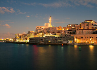 Old city of Jaffa in Israel at night.
Long exposure shot taken in 2013 from the sea side.