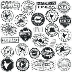 Obraz premium Bengaluru, Karnataka, India Set of Stamp. Vector Art Postal Passport Travel Design. Travel and Business Seals.