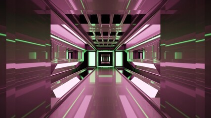 3d illustration of long 4K UHD tunnel with light reflection