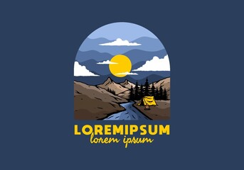 Camping by the river flat illustration