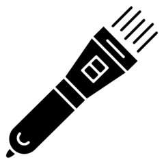 A small handheld flashlight with a smooth casing. Flashlight for lighting in the dark and night search. Vector icon, glyph, isolated