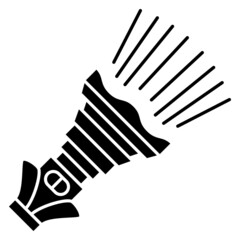 A small flashlight with a large and strong light. The original design of the lantern, waterproof casing. Vector icon, glyph, isolated