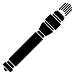 Metal handheld flashlight in a smooth casing. Self-contained portable flashlight for night lighting. Vector icon, glyph, isolated