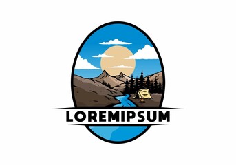 Camping by the river flat illustration