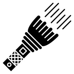 A flashlight with a large head and a bright powerful beam of light. Handheld flashlight for long-term mobile lighting. Vector icon, glyph, isolated