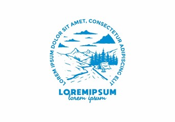 Camping by the river flat illustration