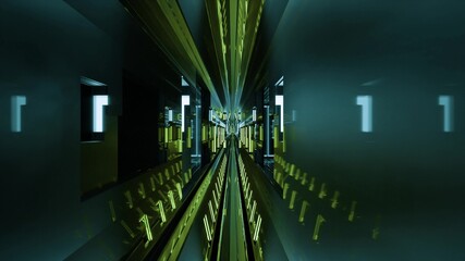 3d illustration of 4K UHD dark corridor with neon lights