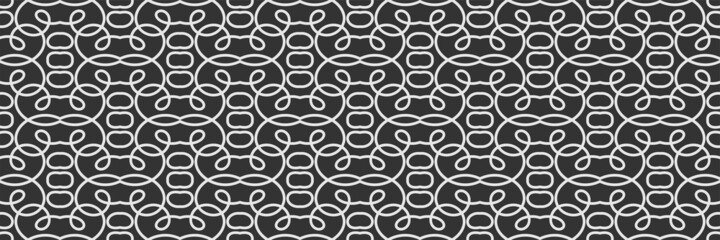Abstract background pattern with simple decorative ornament on black background. Seamless wallpaper texture. Vector illustration