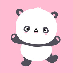 Plakat Cute funny dance kawaii little panda bear. Vector flat cartoon kawaii character illustration icon. Cartoon cute panda bear play,dance character icon concept