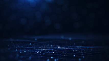 Data protection background is a concept in cybersecurity and privacy technology. Small padlock binary polygons that act as connectors to each other. with dark blue background.