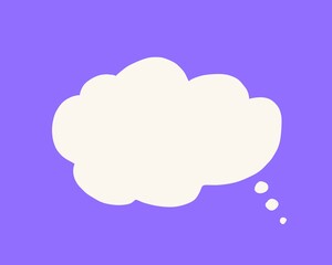 cloud of thoughts on a purple background, cartoon background, background for text and thoughts