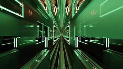 3d illustration of green futuristic 4K UHD tunnel