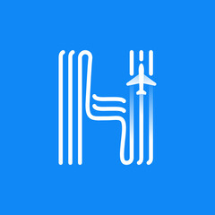 Letter H logo is made of three parallel lines with a plane icon.