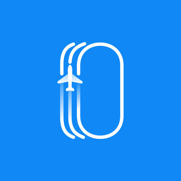 Letter O logo is made of three parallel lines with a plane icon.