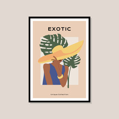 Female silhouette and botanical illustration for print poster collection
