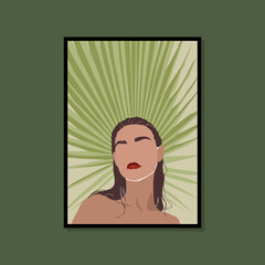 Female silhouette and botanical illustration for print poster collection
