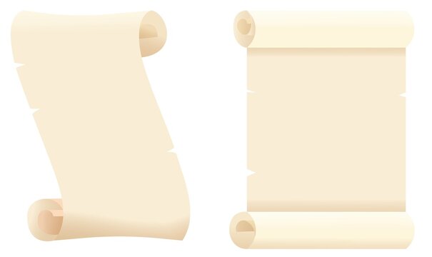 Old paper or parchment scroll  isolated on white. Template for ancient  letter, certificate, treasure map or history document.
