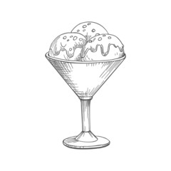 Ice cream balls in a glass cup
