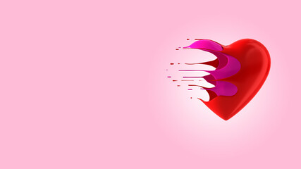 Red and pink liquid heart flying past pink background