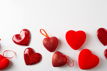 Obraz na płótnie Canvas Valentine s Day holiday concept red hearts from above