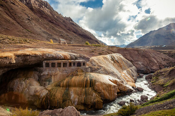 Puente del Inca - a natural mineral bridge over the river in the middle of the Andes, between Mendoza (Argentina) and Santiago (Chile)
