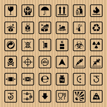 Cardboard packaging icon set vector illustration