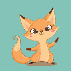 Illustration of a cute cartoon fox isolated on a white background. Cute cartoon animals.