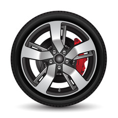Obraz premium Aluminum wheel car tire style racing grey disk break on white background vector