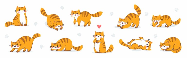 Vector set of illustration of many animal tiger cat in different - Powered by Adobe