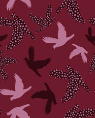 Abstract Hand Drawing Flying Pigeons Seamless Vector Pattern Isolated Background