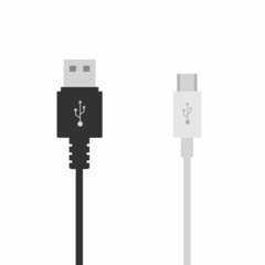 Micro USB cables isolated on white background. Micro USB cord, connector, cable symbol. Vector stock