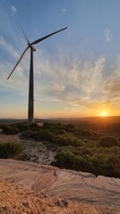 wind turbines at sunset
