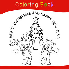Coloring Christmas sets worksheet page. Educational printable coloring worksheet. Coloring game for preschool children. Black and white vector illustration. Motor skills education.