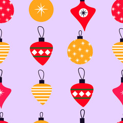 Seamless pattern christmas balls isolated on light gray. Vector flat style illustration for card, textile, fabric, paper design