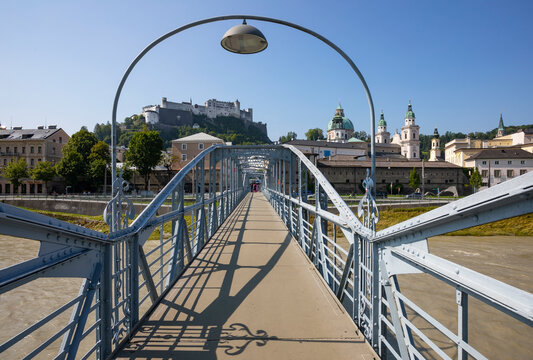 Austria, Salzburg, Diminishing perspective of Mozartsteg bridge