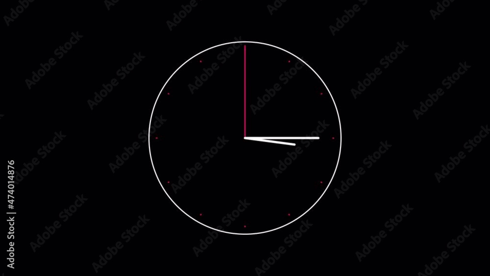 Poster clock one-hour animation with alpha channel.clock outline sign. analog clock spinning, watch animate